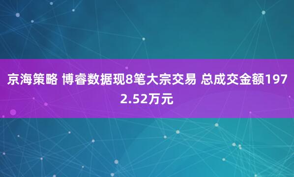 京海策略 博睿数据现8笔大宗交易 总成交金额1972.52万元